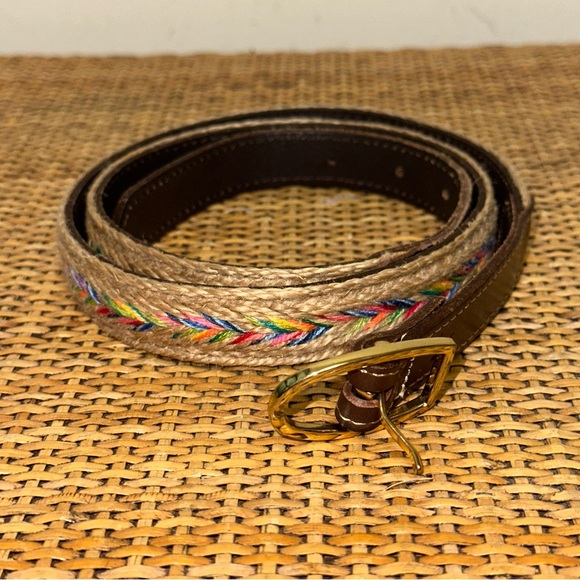 Vintage Eddie Bauer Leather Woven Belt Colorful Stitching Western Cowgirl Rodeo - Picture 1 of 9